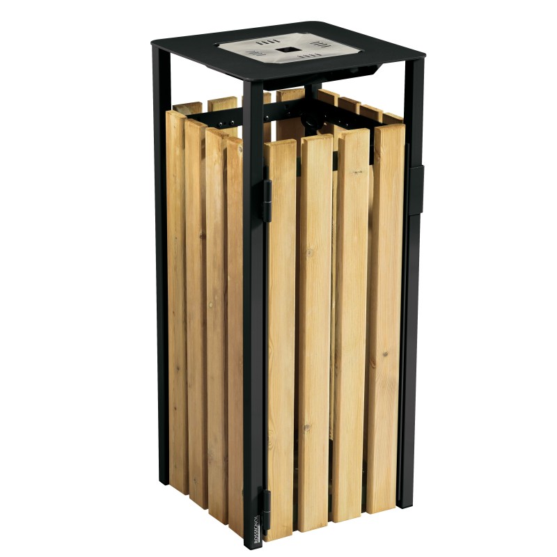 Corbeille carrée à poser ou à fixer 110L avec cendrier 1,5L EDEN BOIS