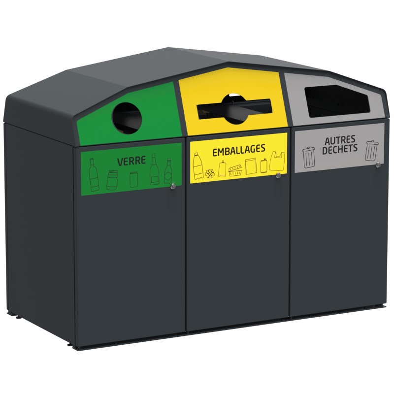 Point de tri avec 3 bacs roulants 3x340L TRIROK