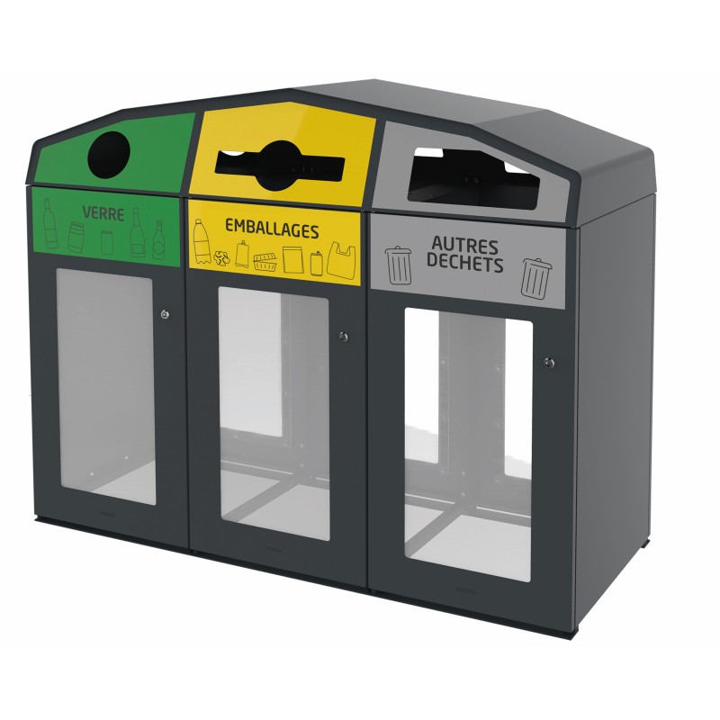 Point de tri vigipirate avec support sac 3x110L TRIROK VIGI